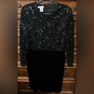 Vintage Talbots Burgundy Velvet with Sequin Overlay Evening Dress 19” P2P